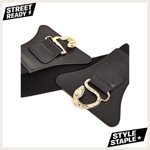 Snake Buckle Faux Leather Elastic Wide Belt Corset Y2K Chic Retro Style main image 4